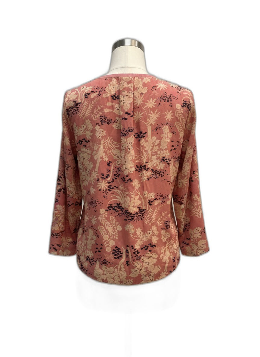 Monk&Lou · 3/4 Sleeve Dusty Rose Floral Print Blouse · Medium · Dusty Rose