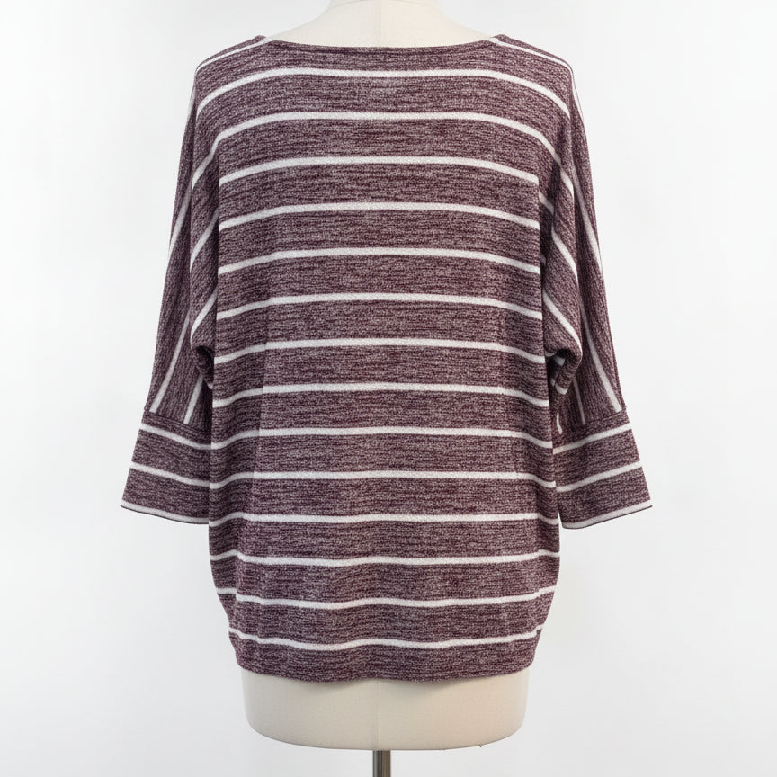 Market&Spruce · Dolman Sleeve Top · Medium · Burgundy/White Striped