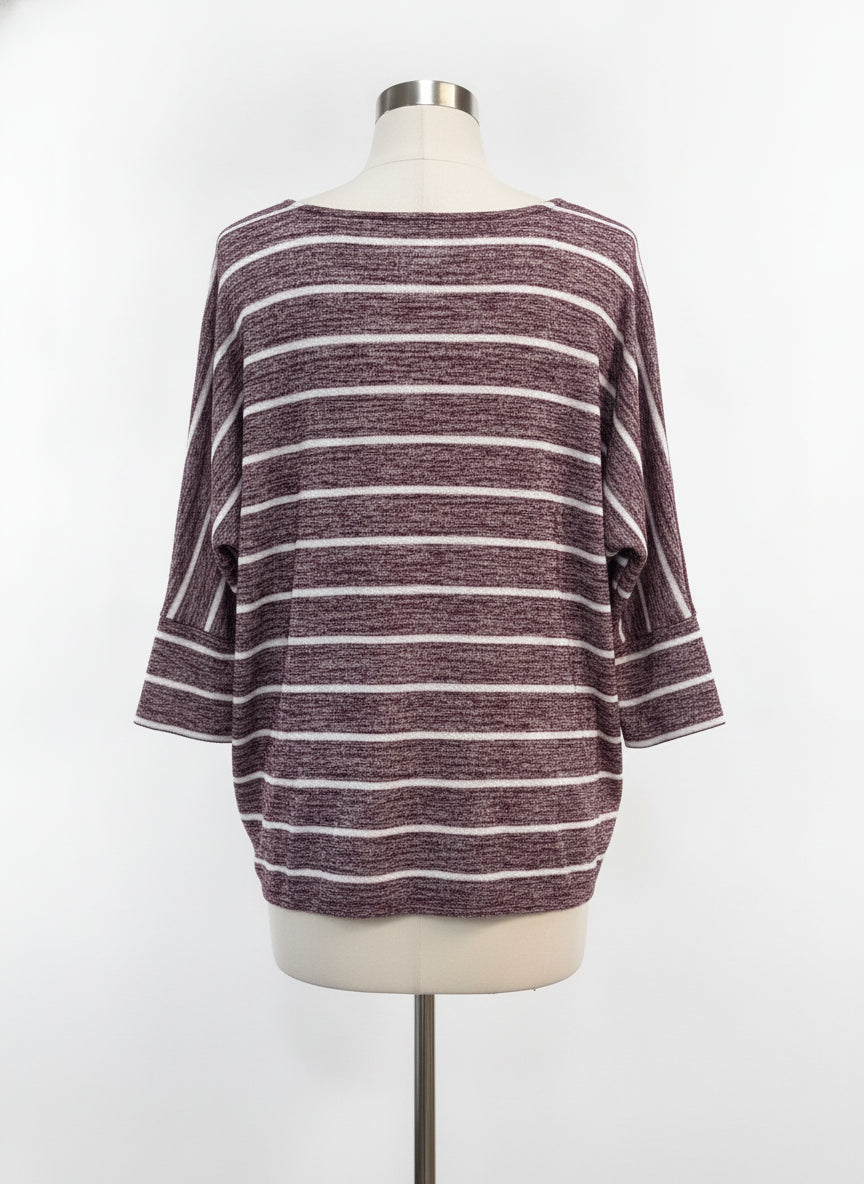 Market&Spruce · Dolman Sleeve Top · Medium · Burgundy/White Striped