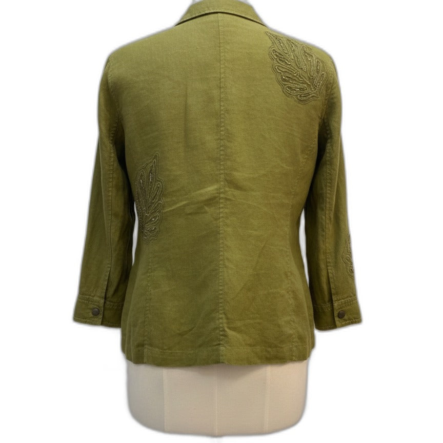 Chico's · Zip Up Jacket Beaded Olive Leaf Print · Large · Olive Leaf