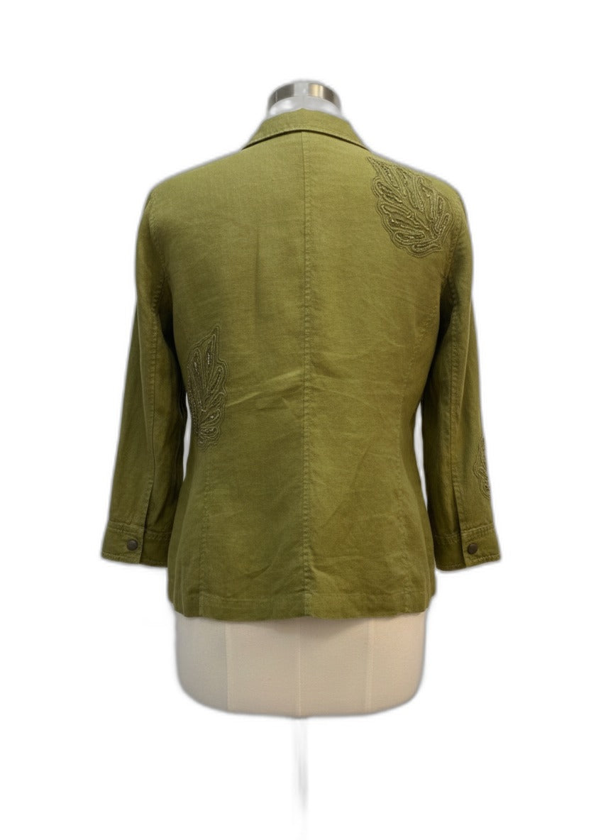 Chico's · Zip Up Jacket Beaded Olive Leaf Print · Large · Olive Leaf