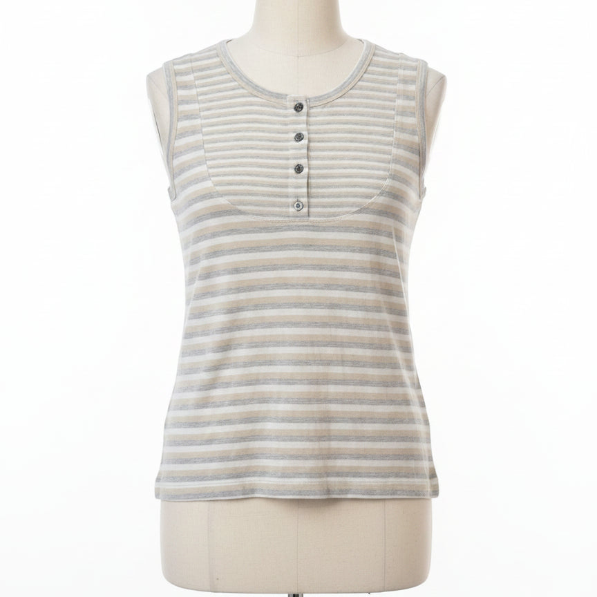 St. John · Tank Top · Medium · Beige/Gray Stripes