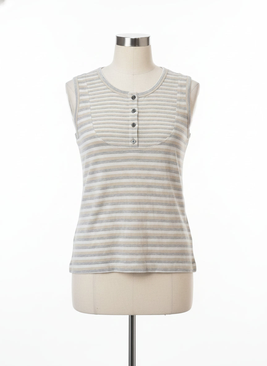 St. John · Tank Top · Medium · Beige/Gray Stripes
