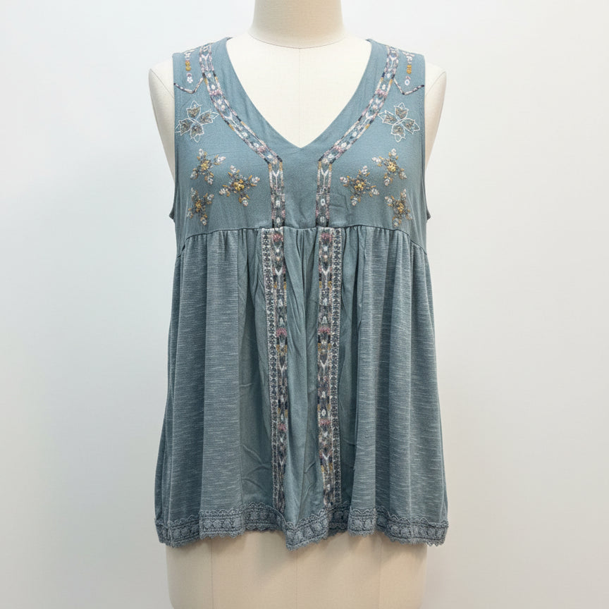 KnoxRose · Boho Embroidered Top · Medium · Ocean Multi