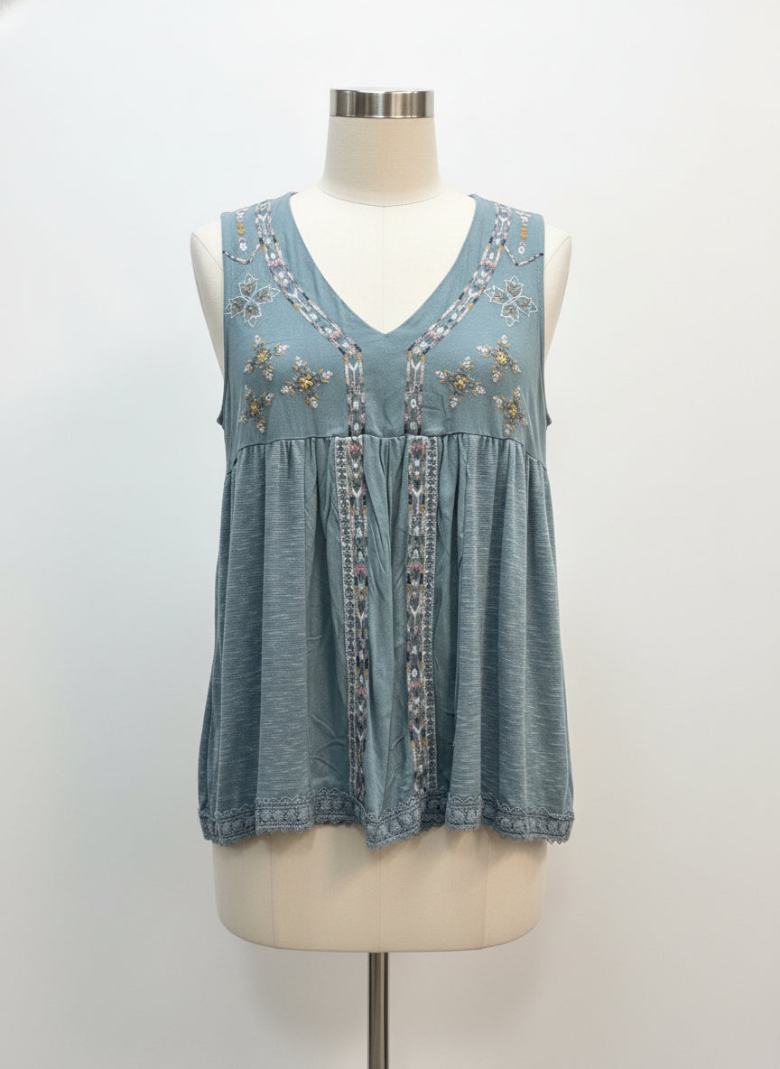KnoxRose · Boho Embroidered Top · Medium · Ocean Multi
