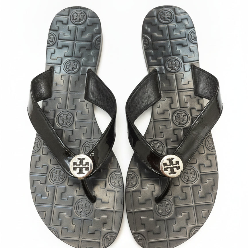 Tory Burch · Embossed Logo Flip-Flops · 10 · Black