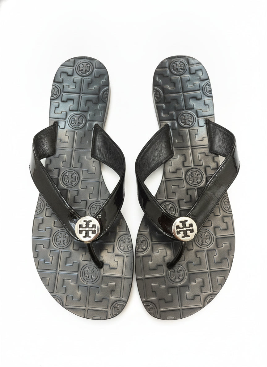 Tory Burch · Embossed Logo Flip-Flops · 10 · Black
