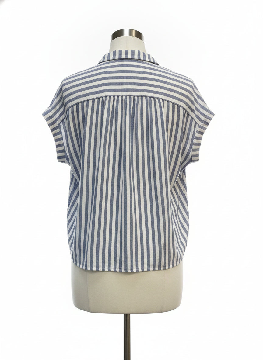 Madewell · Cap Sleeve Top · Large · BlueWhite Striped