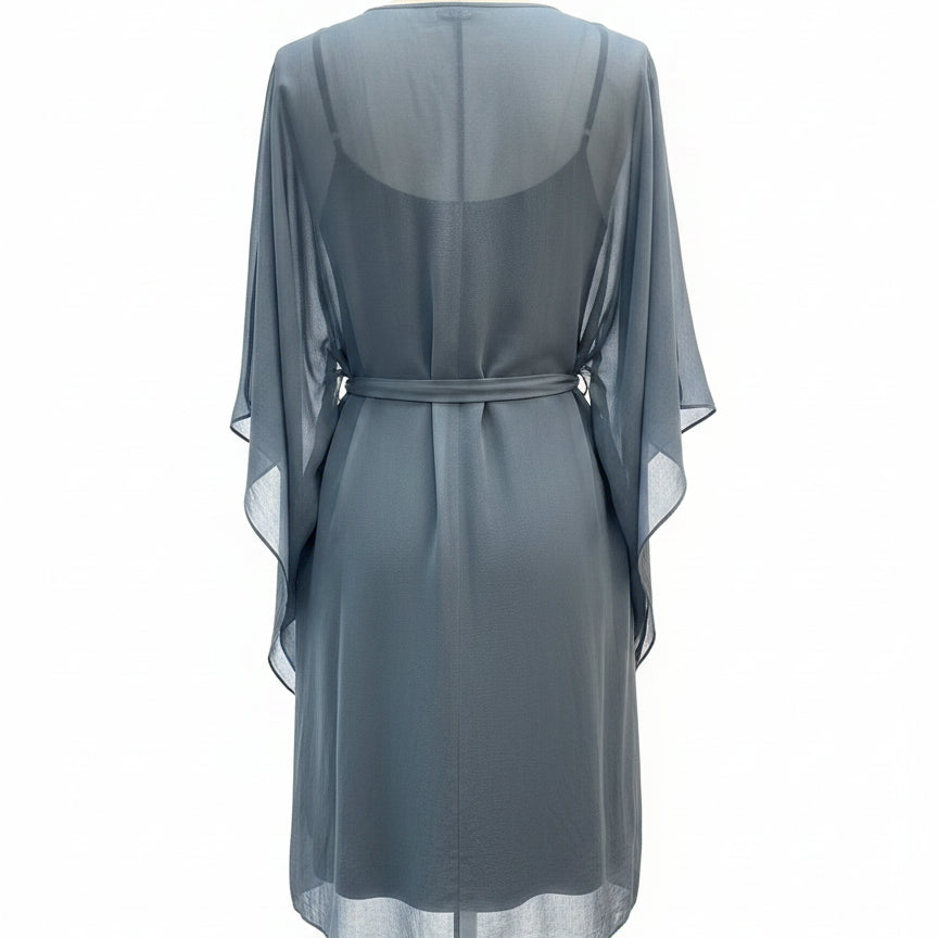 Eileen Fisher · 100% Silk Belted 2Pc Dress · Medium · DustyBlue