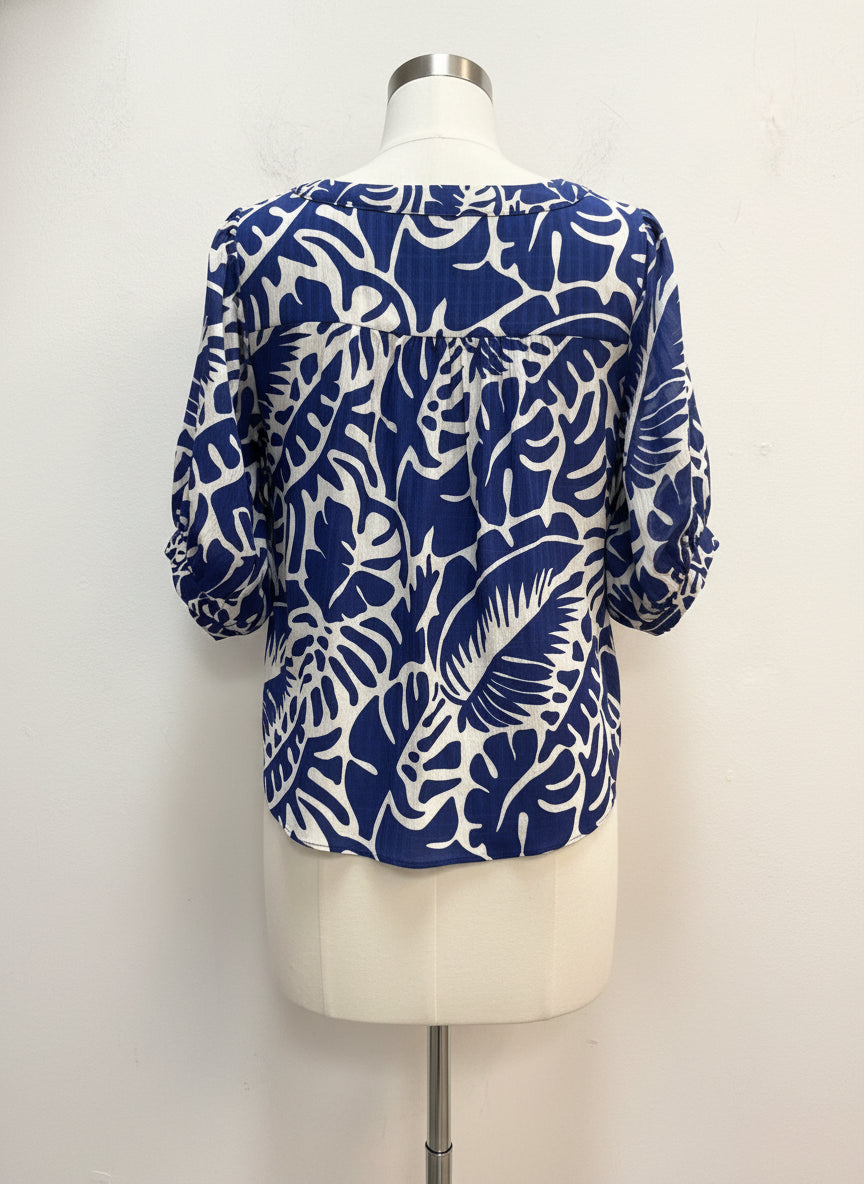 Rose&Olive · Balloon Sleeve Front Tie · Small · NavyWhite