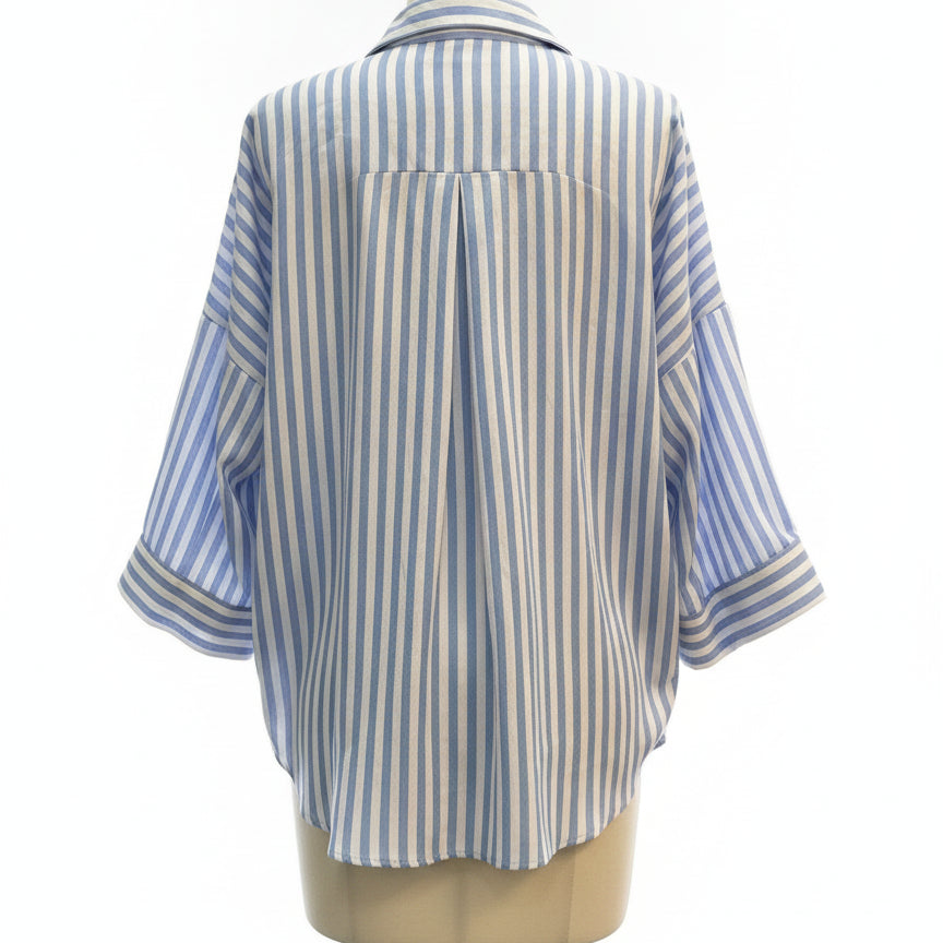 Cicy Bell · Elbow Length Top · Large · Blue/White