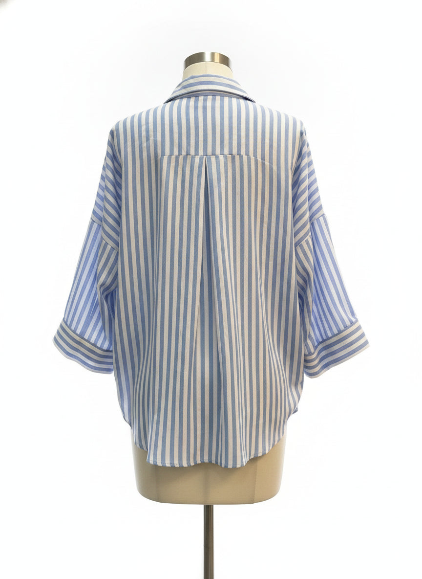 Cicy Bell · Elbow Length Top · Large · Blue/White