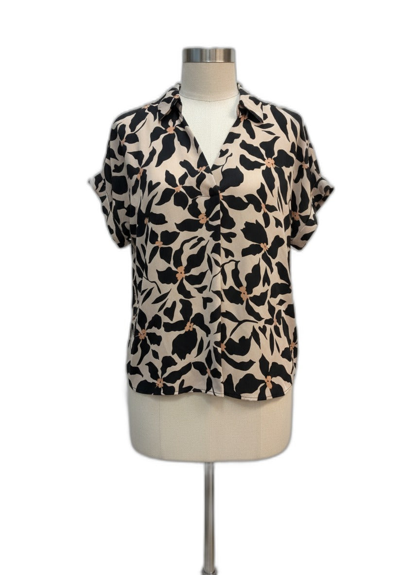Cabi · Replay Top · Medium · BlushBlk Floral Print