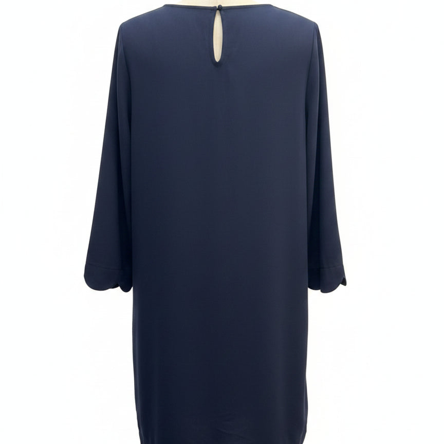 Entro · Scalloped detail 3/4 Sleeve Dress · Large · Navy