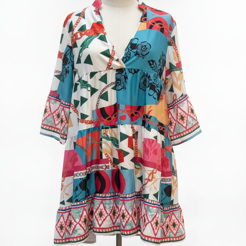 Boho Chic Dress · 1X · BlueMulti