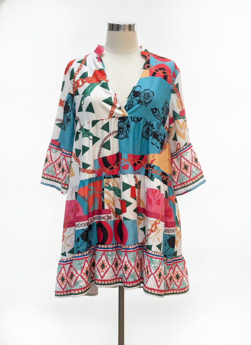 Boho Chic Dress · 1X · BlueMulti