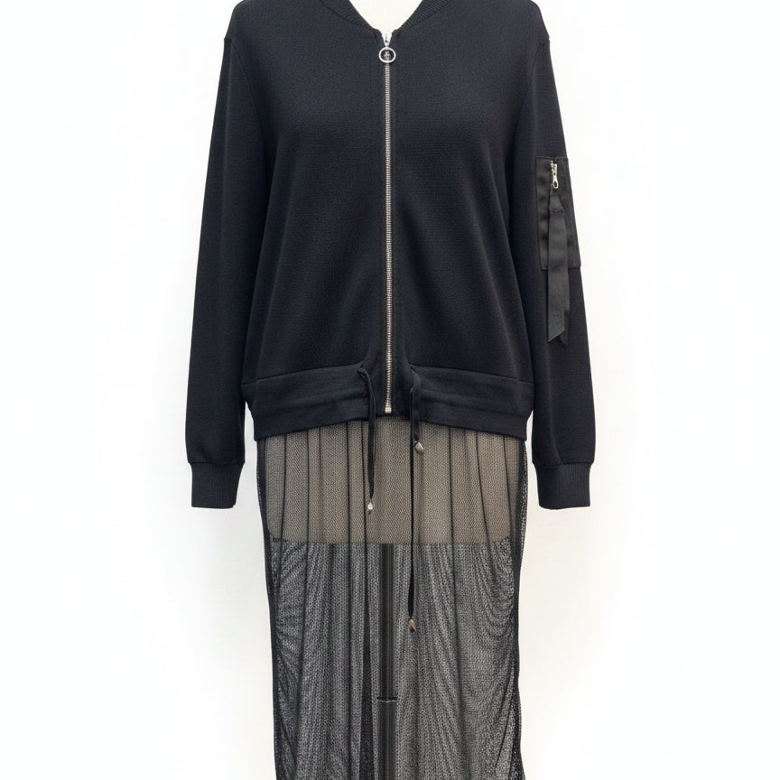 Lili Sidonio · Zip Up Cardi/Jacket w/Mesh Drape Detail · XSmall · Black