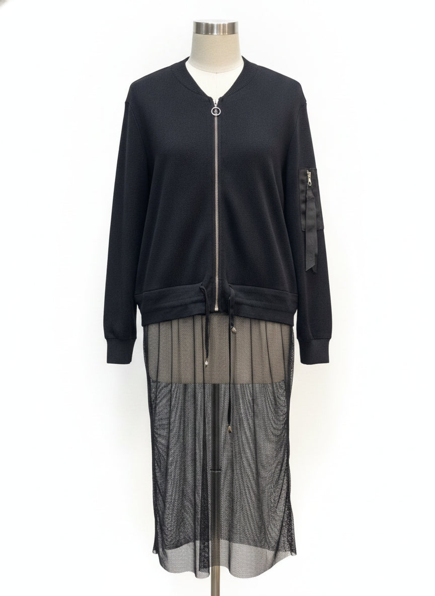 Lili Sidonio · Zip Up Cardi/Jacket w/Mesh Drape Detail · XSmall · Black