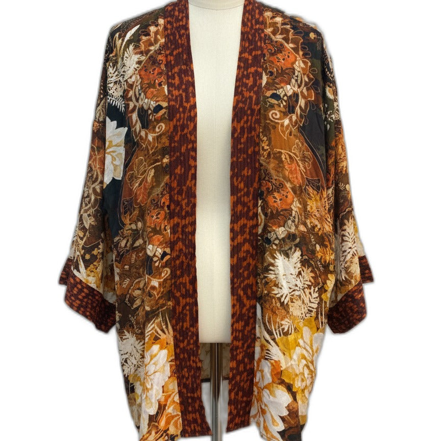 SoftSurroundings · Open Drape Cardigan · Small · RustFloral