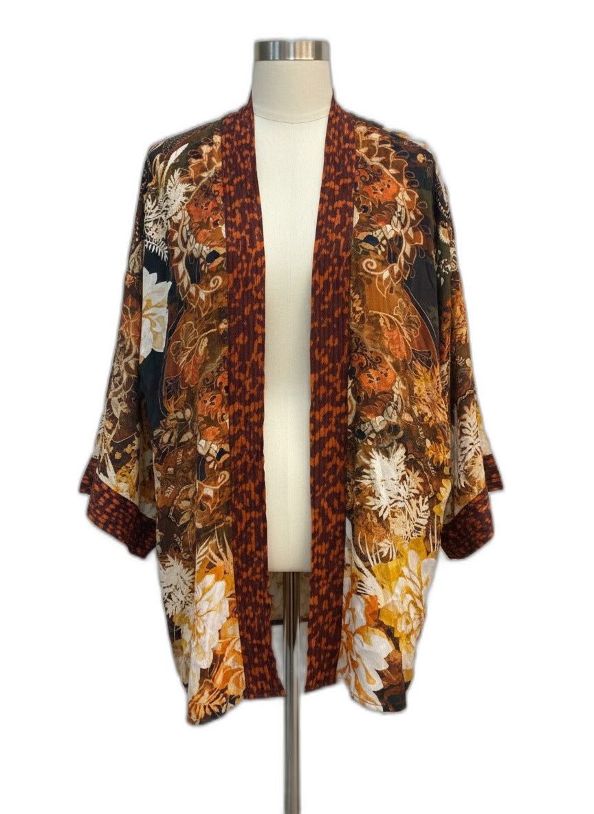 SoftSurroundings · Open Drape Cardigan · Small · RustFloral