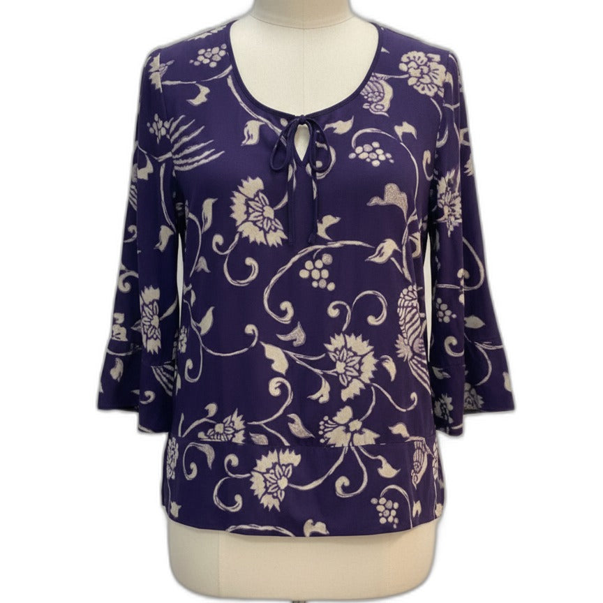 Lucky Brand · 3/4 Sleeve Bird & Floral Print · Large · Purple