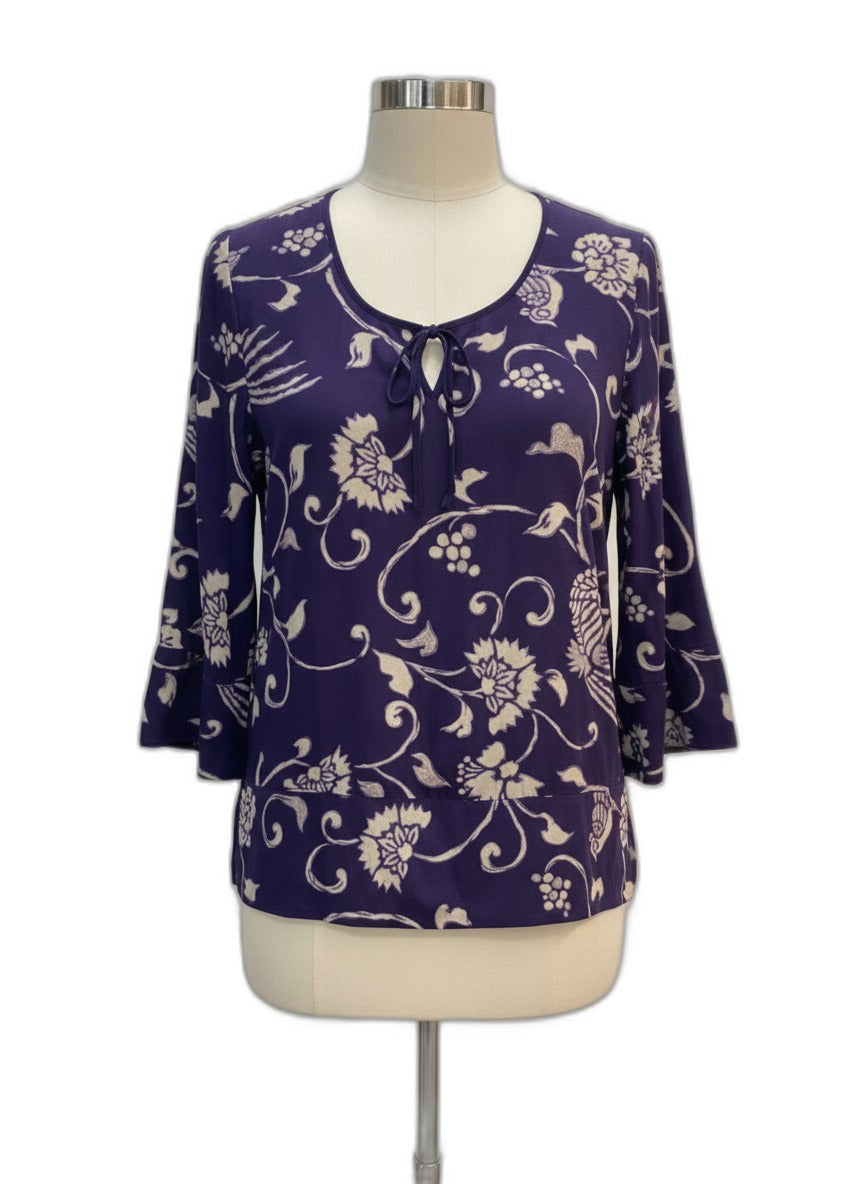 Lucky Brand · 3/4 Sleeve Bird & Floral Print · Large · Purple