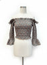 Blue Tassel · AquaFloral Smocked Poplin Cotton Cropped Ruffle Detail Top · Small · AquaFloral