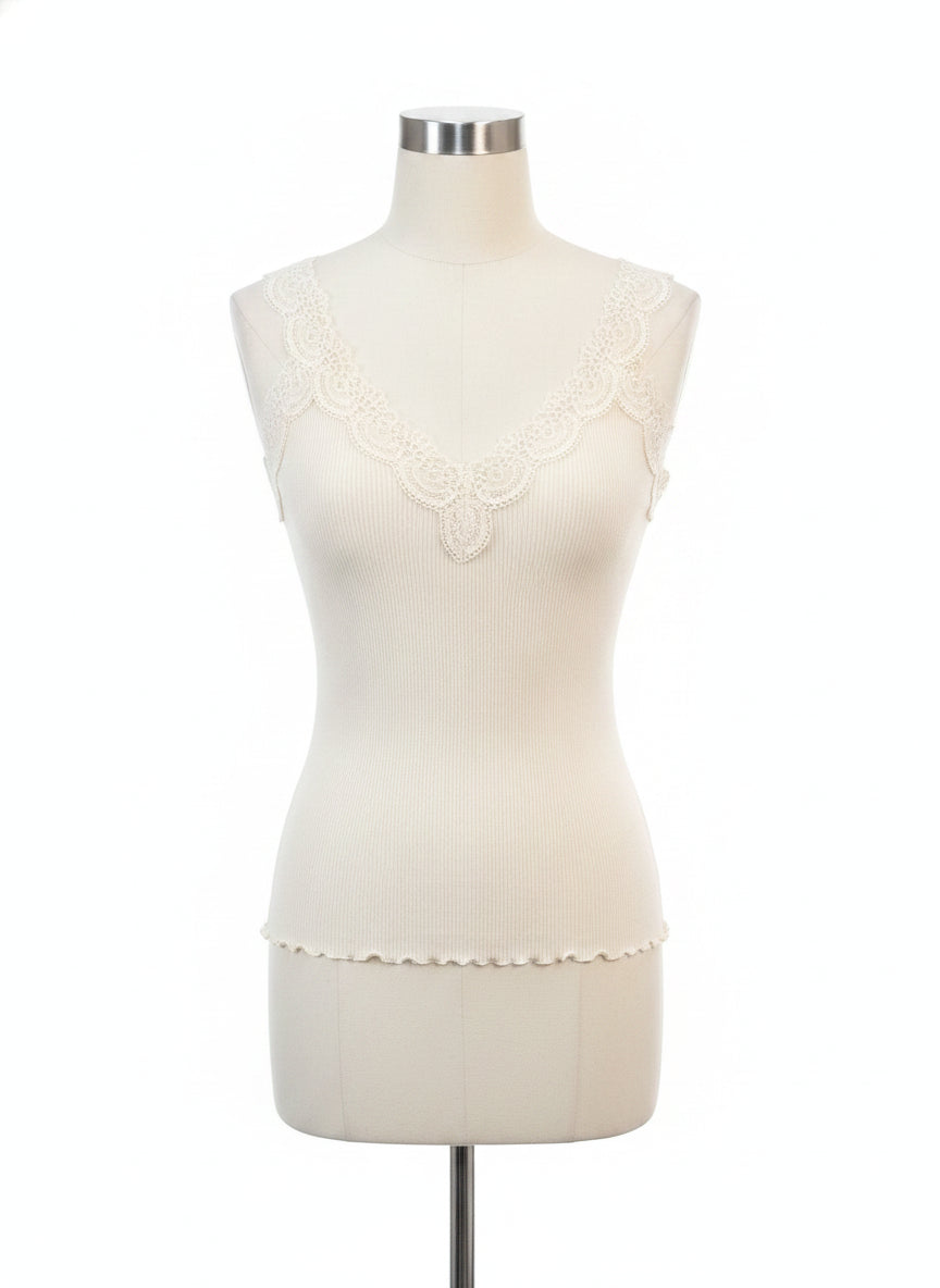 Madewell · Sleeveless Top w/ Lace Detail · Large · Cream