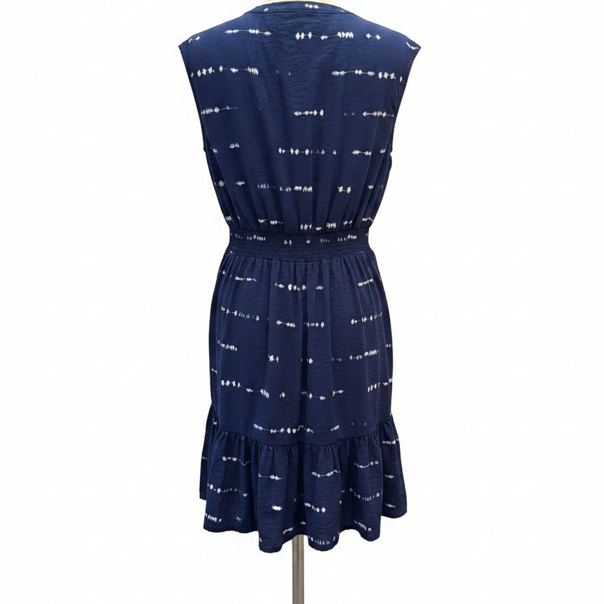Sonoma · Sleeveless Dress With Pockets and Smocked Waist · Large · NavyWhite