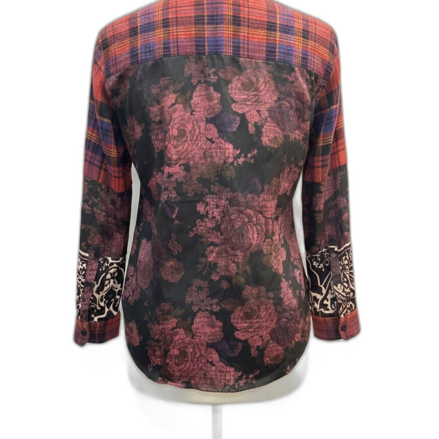 JohnnyWas · PlumOrg Plaid 100% Silk and Cotton Floral Print · XSmall · PlumOrg Plaid