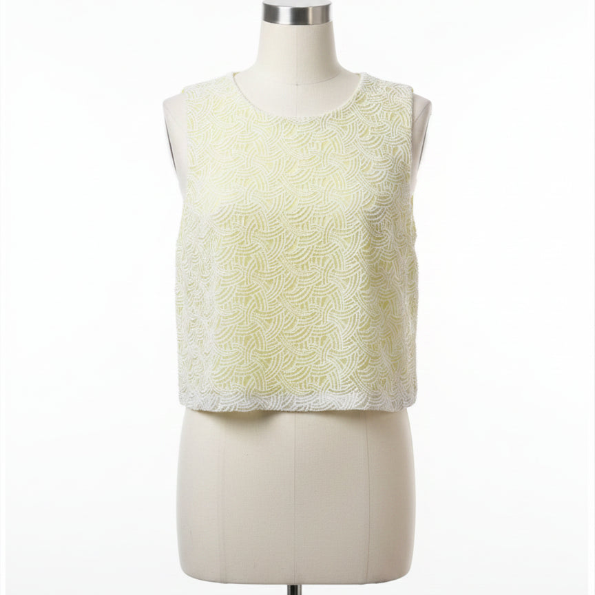 Blue Tassel · Sleeveless Cropped Top · Small · White/Yellow