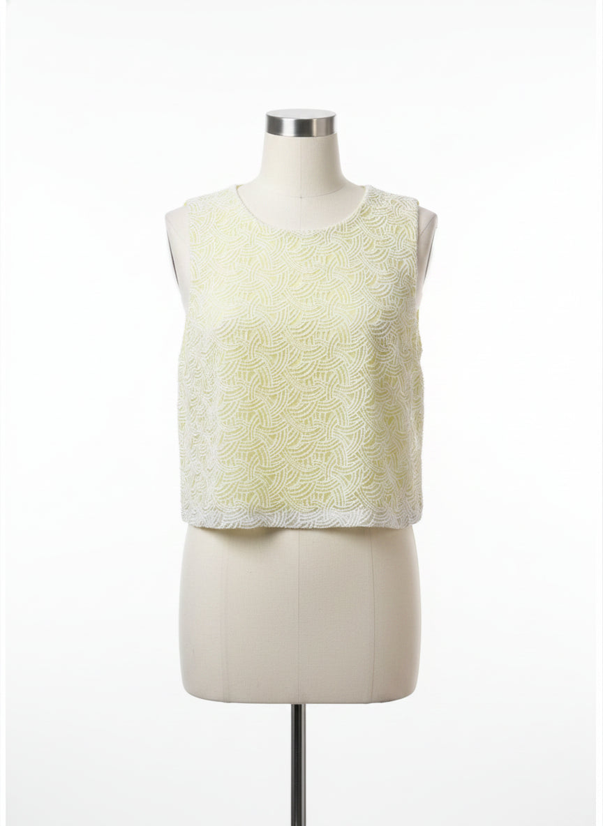 Blue Tassel · Sleeveless Cropped Top · Small · White/Yellow