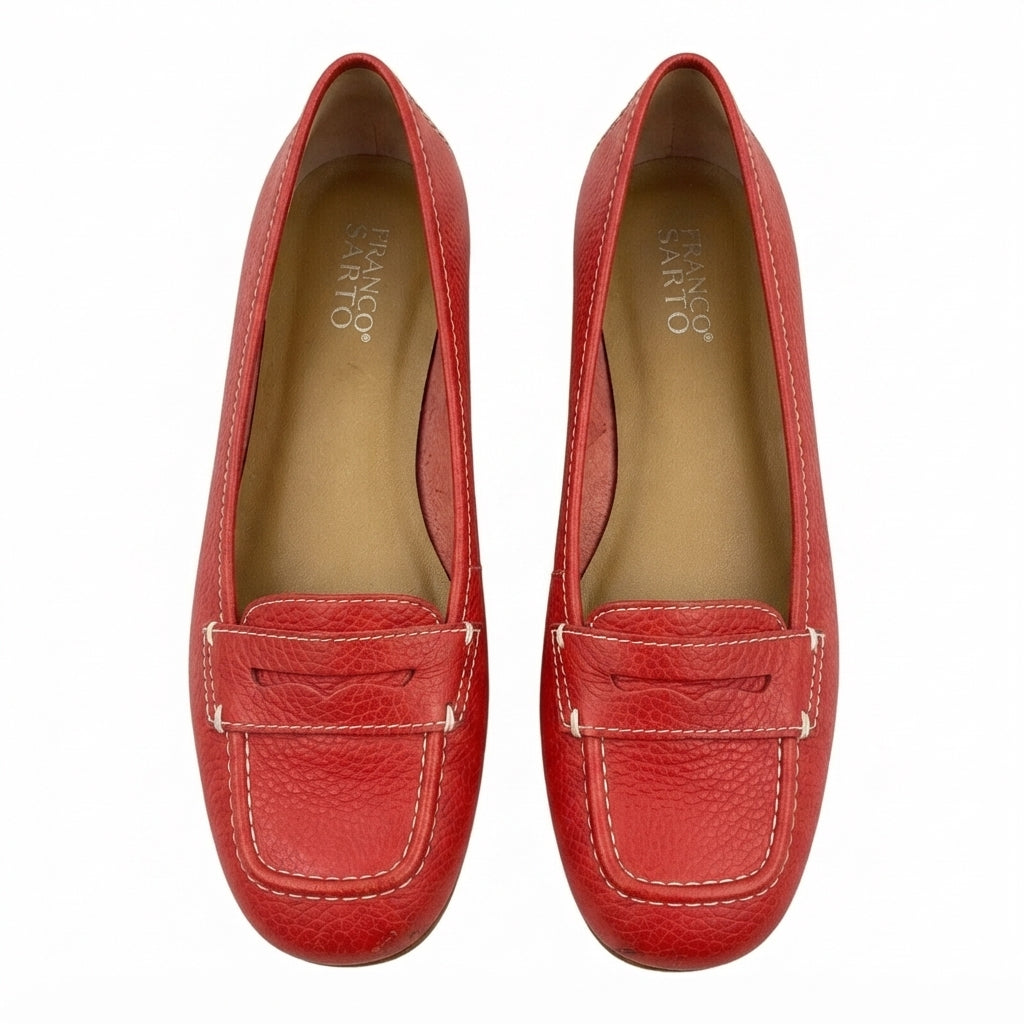 FrancoSarto · Textured Leather Penny Loafer · 9 · Red
