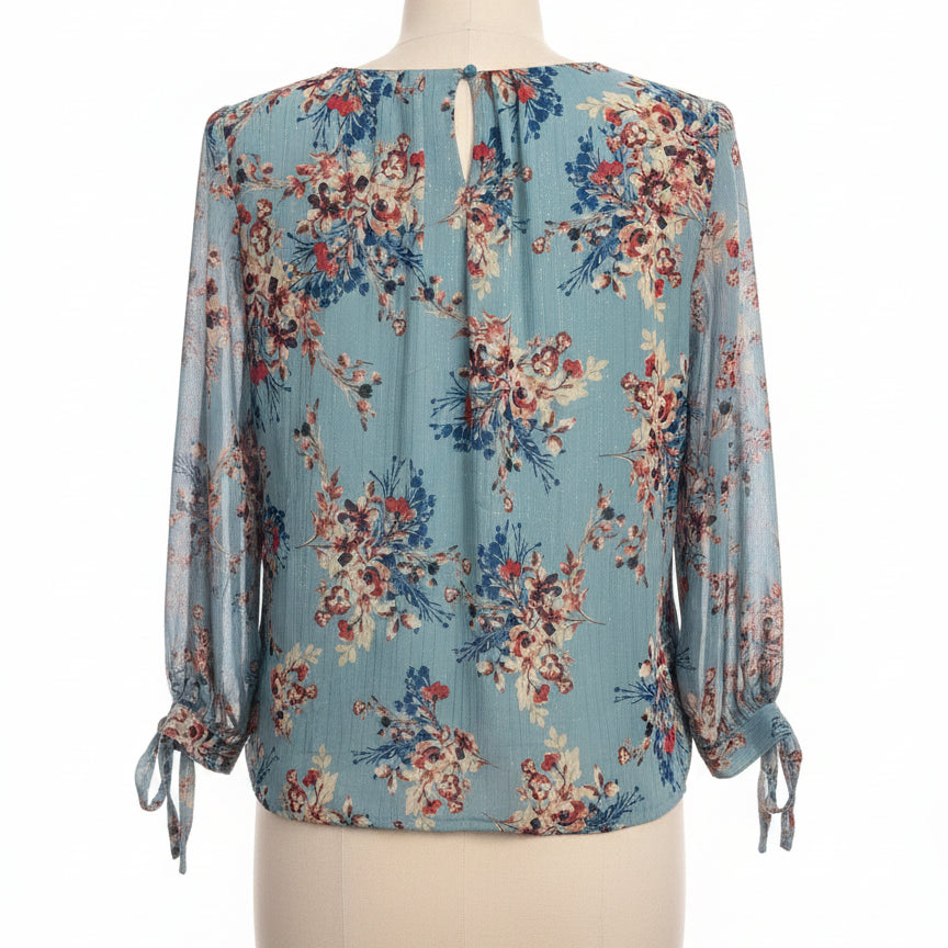 Sara Michelle · Balloon Sleeve Tie Sleeve · Small · TealFloral