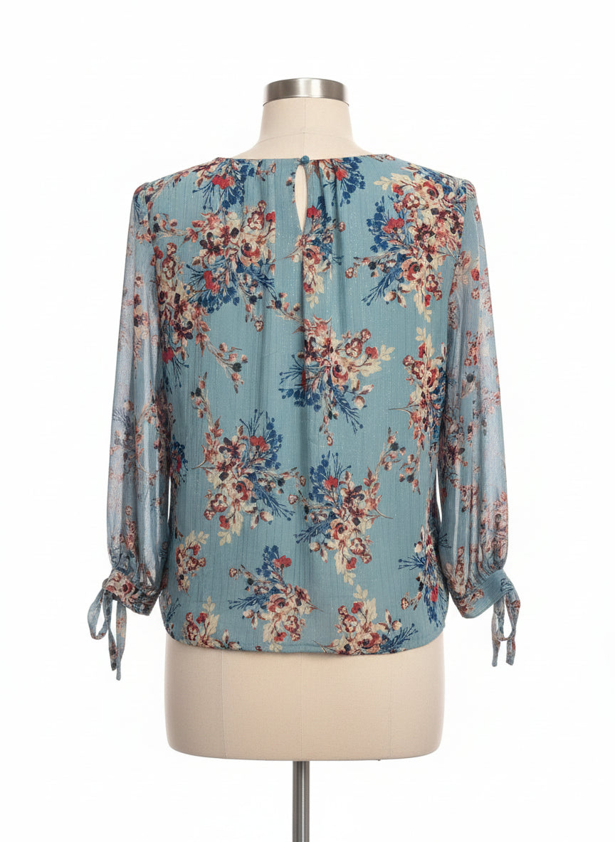 Sara Michelle · Balloon Sleeve Tie Sleeve · Small · TealFloral