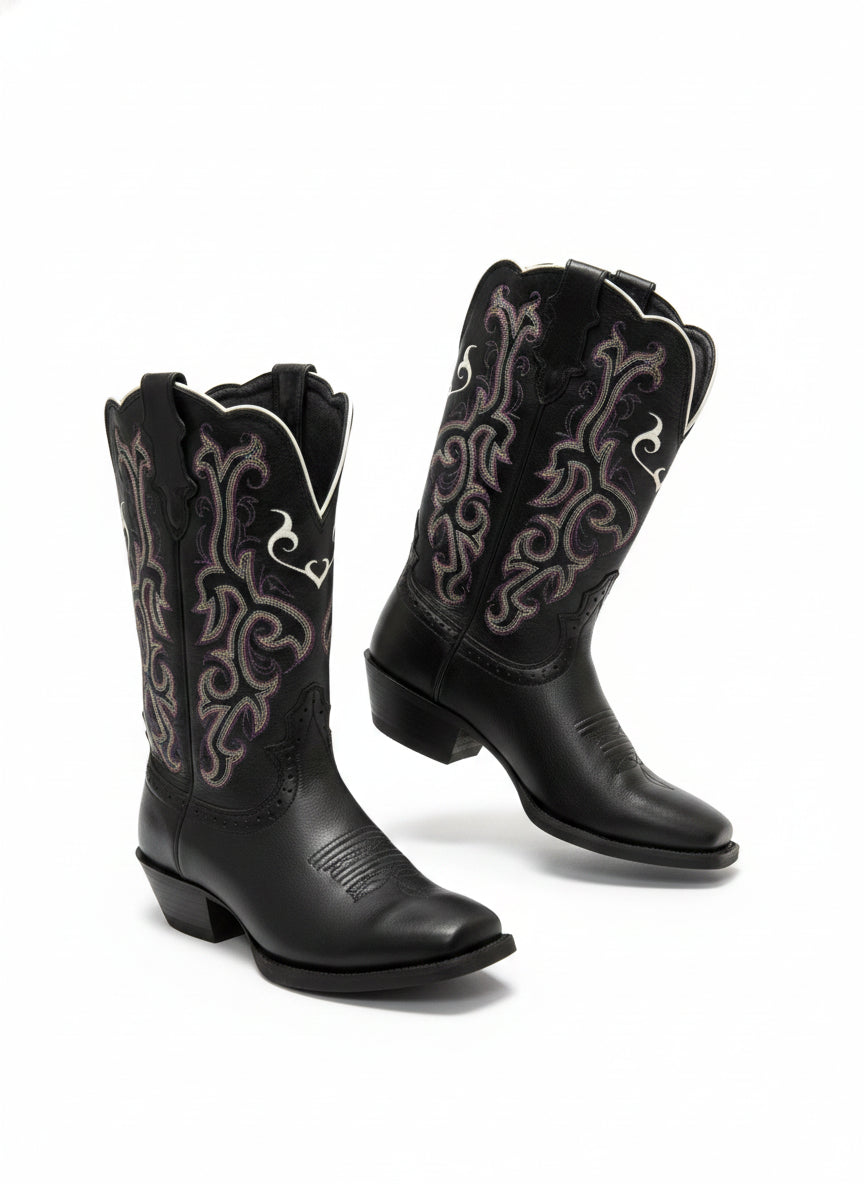 Justin · Stampede Leather Square Toe CowGirl · 8 · Black