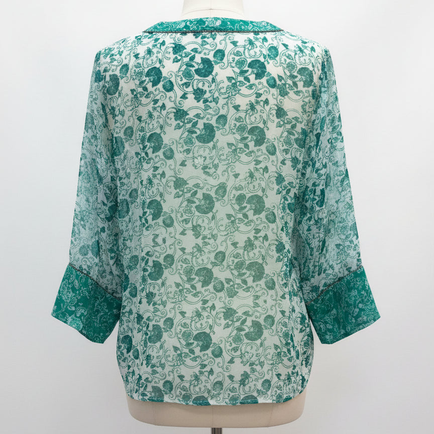 Chico's · Sheer Floral Top w/Sequins · Small · Greens