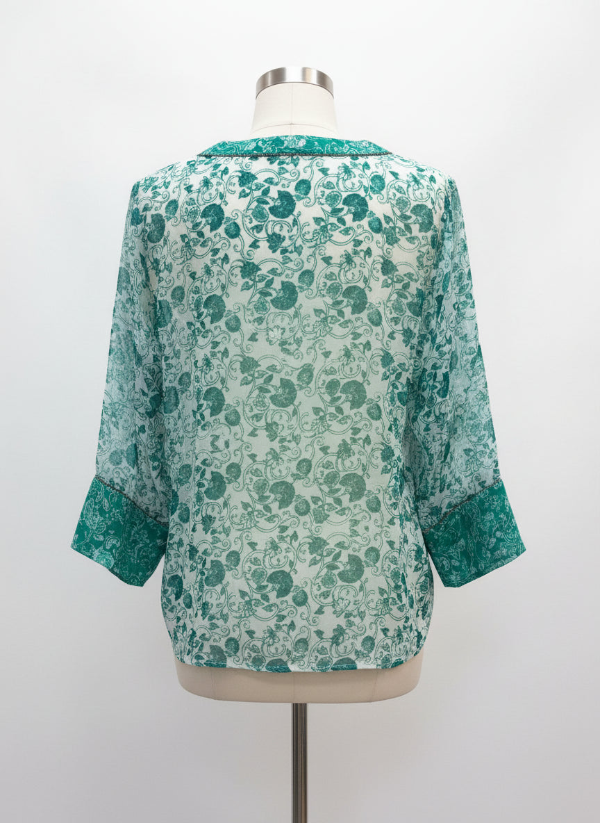 Chico's · Sheer Floral Top w/Sequins · Small · Greens