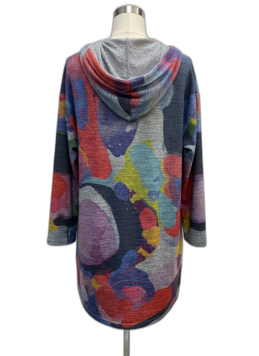 Claire Desjardins · Hooded Abstract Art Print Pullover · Large · BlueMulti