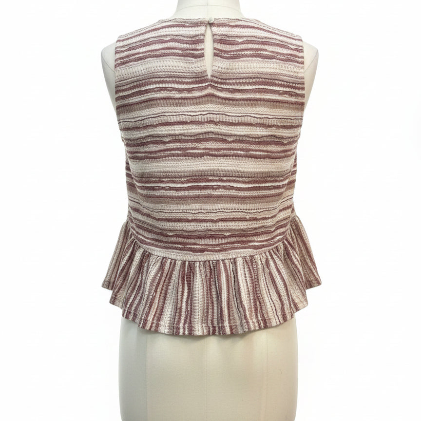 Anthropologie · Blue Tassel Sleeveless Striped Cropped Peplum Top · Small · Cream Lavender