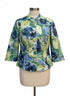 Chris&Banks · Textured Rose Print Button-Up Jacket · Large · BlueGreen