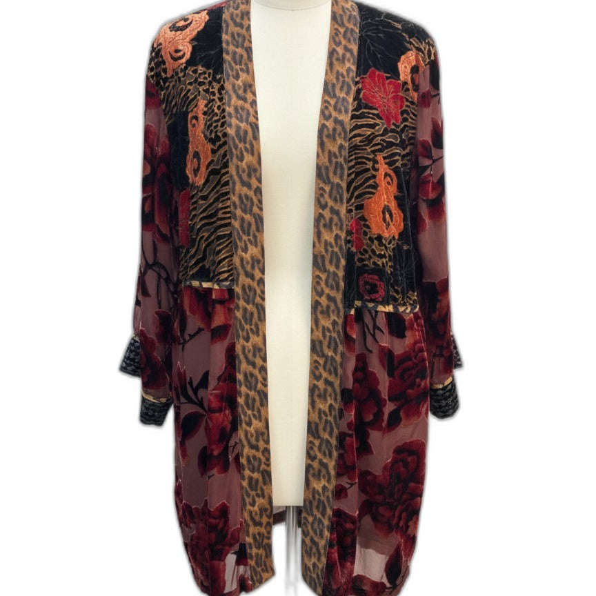 John Mark · Open Drape Cardigan · Large · Black Multi-color