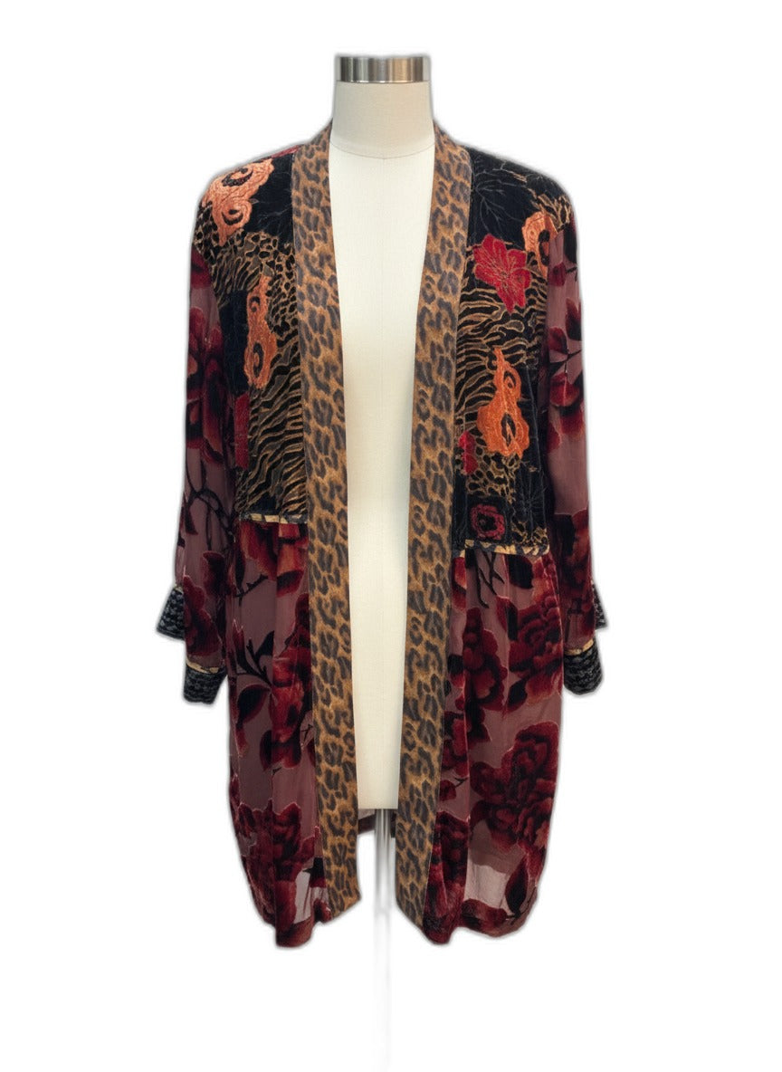 John Mark · Open Drape Cardigan · Large · Black Multi-color