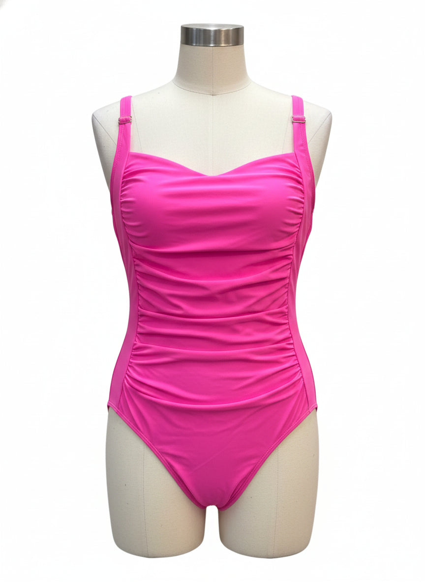 Ekouaer · Ruched Swimsuit · L/XL · Hot Pink