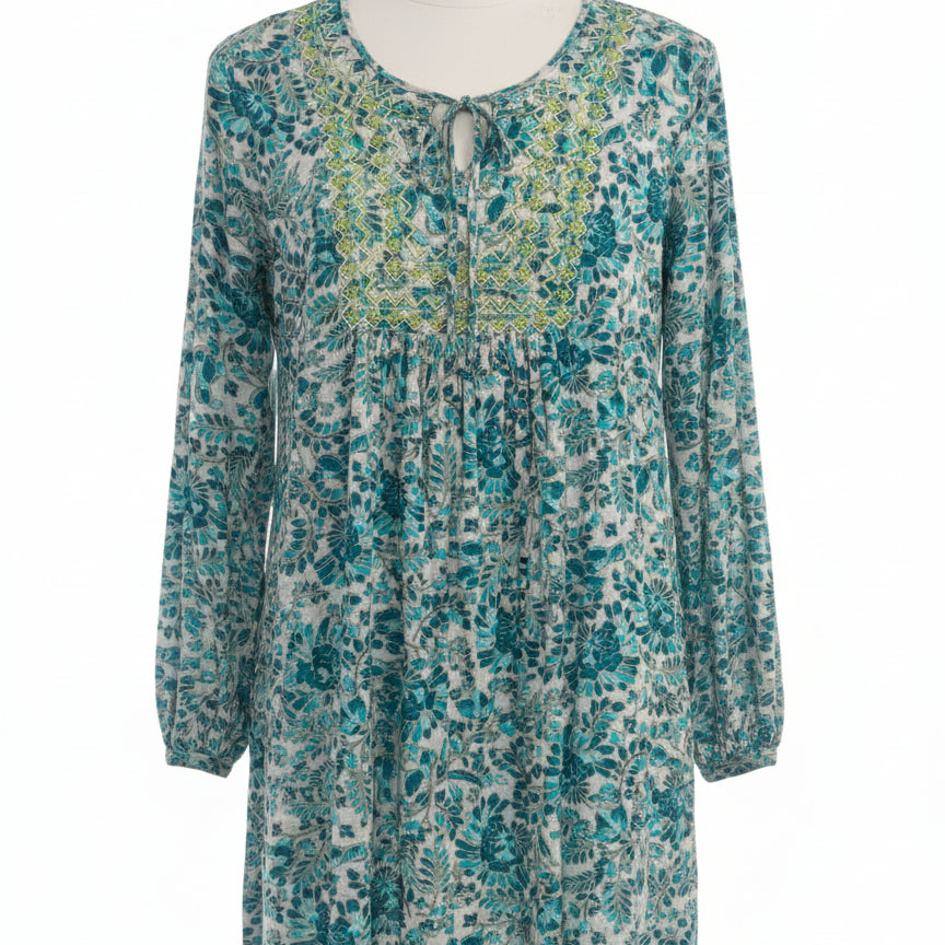 Sahalie · Boho Chic Dress · Large · TealLime Floral Print