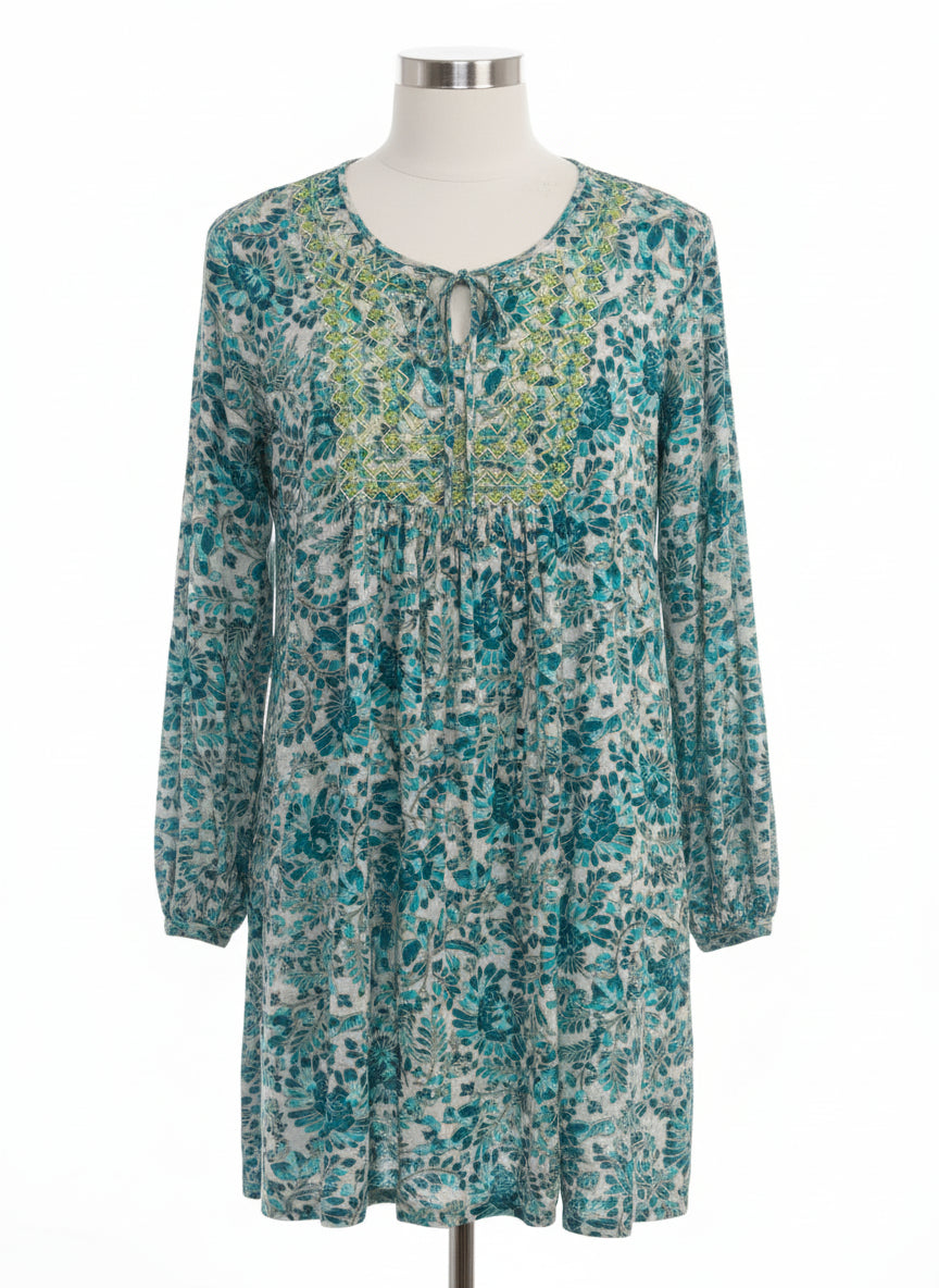 Sahalie · Boho Chic Dress · Large · TealLime Floral Print