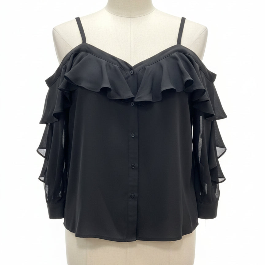 Bar III · Cold Shoulder Top · Large · Black