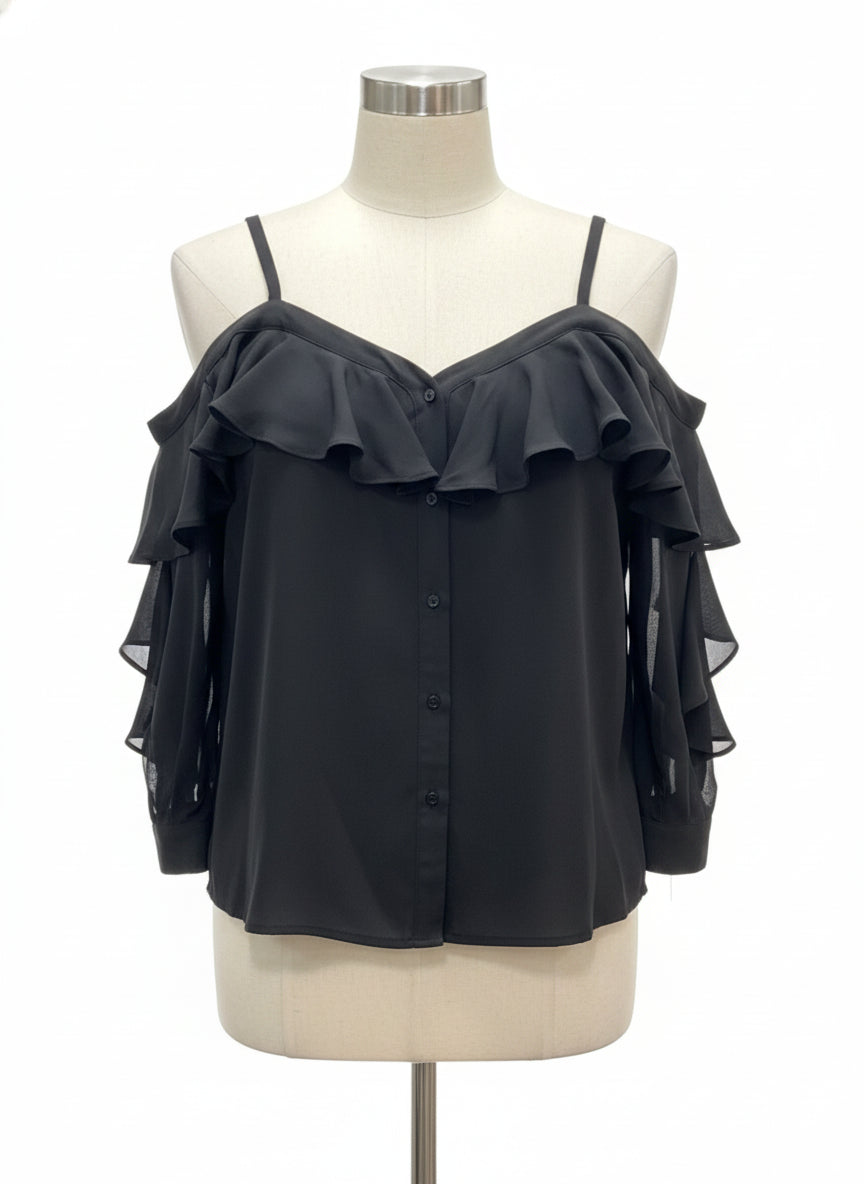 Bar III · Cold Shoulder Top · Large · Black