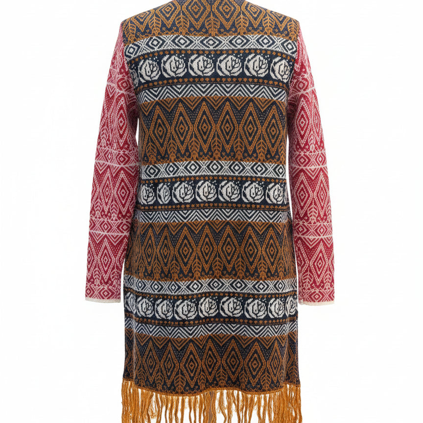 Anthropologie · Geo Long Sweater with Fringe · Medium · RoseMulti