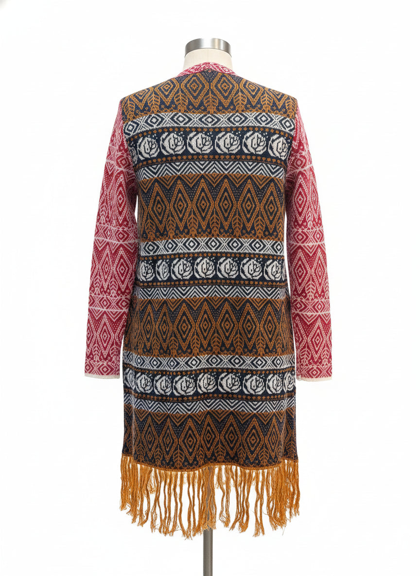 Anthropologie · Geo Long Sweater with Fringe · Medium · RoseMulti